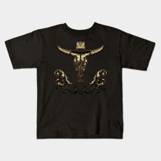 Awesome elegante cow skull with hat Kids T-Shirt